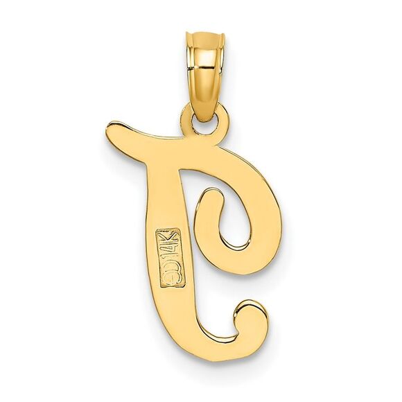 10K Yellow Gold Polished T Script Initial Charm - Picture 4 of 9